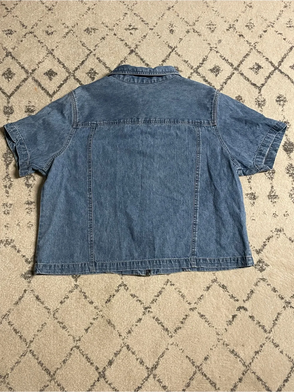 Vintage Short-Sleeve Denim Zip Front Shirt - Blue